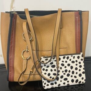 Marc Jacobs 100% Genuine Pebble Leather Tote Bag - With a Cow Hair Zipper Pouch